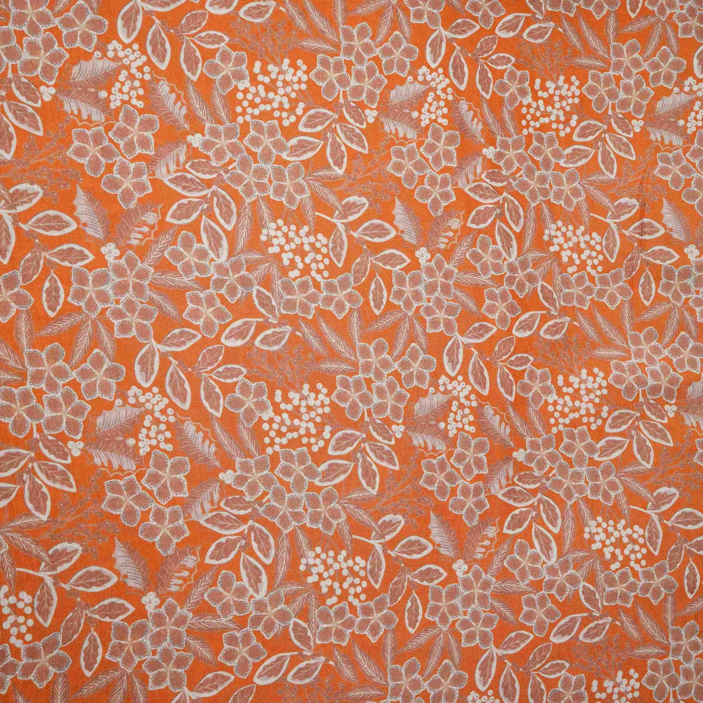 Orange floral print Cupro Linen Fabric PI-31911