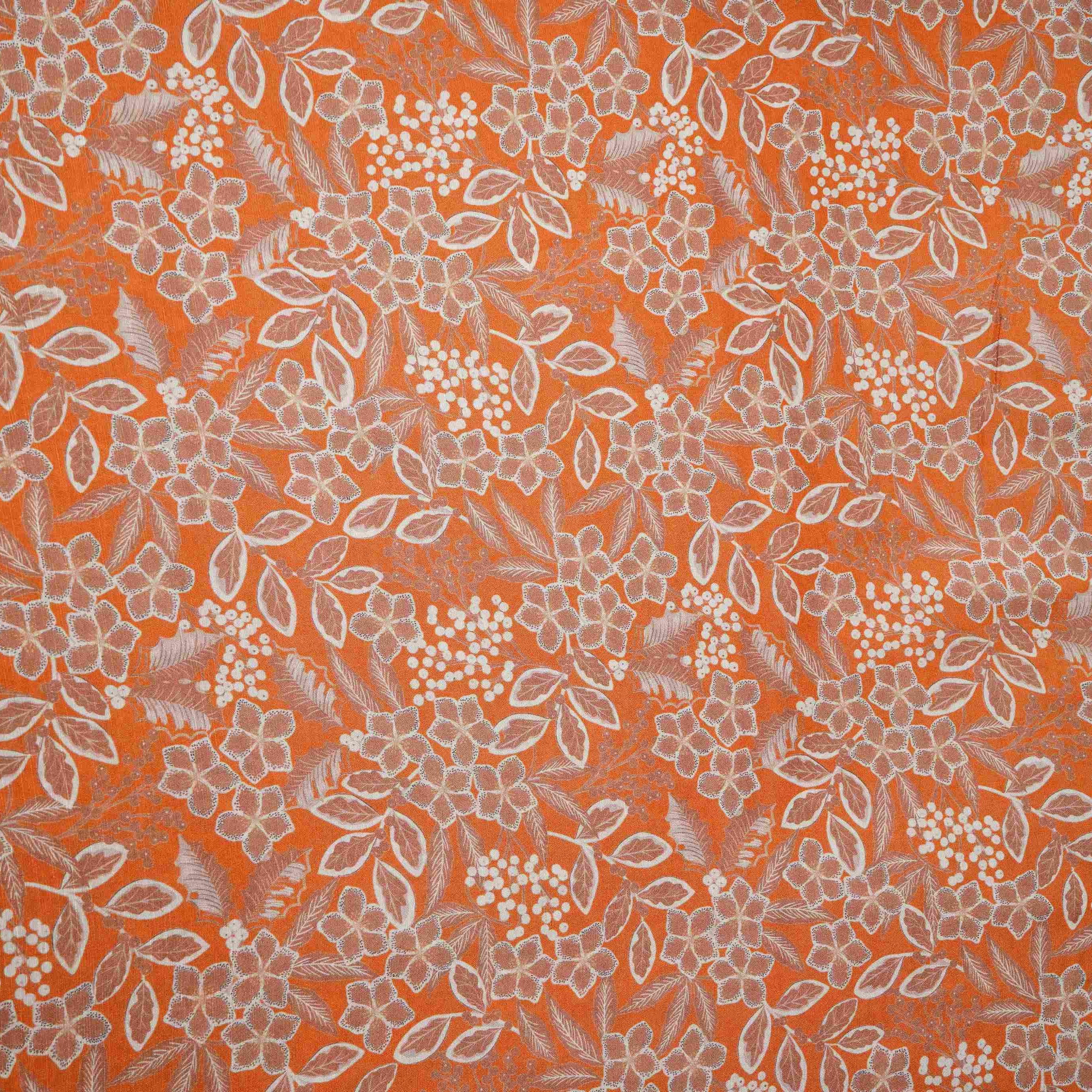 Orange floral print Cupro Linen Fabric PI-31911 - TradeUNO