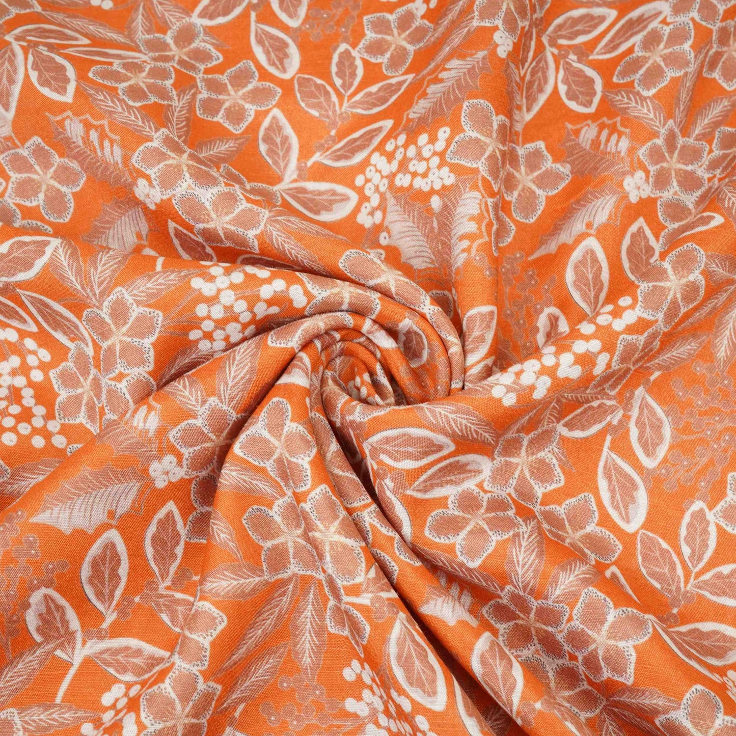 Orange floral print Cupro Linen Fabric PI-31911