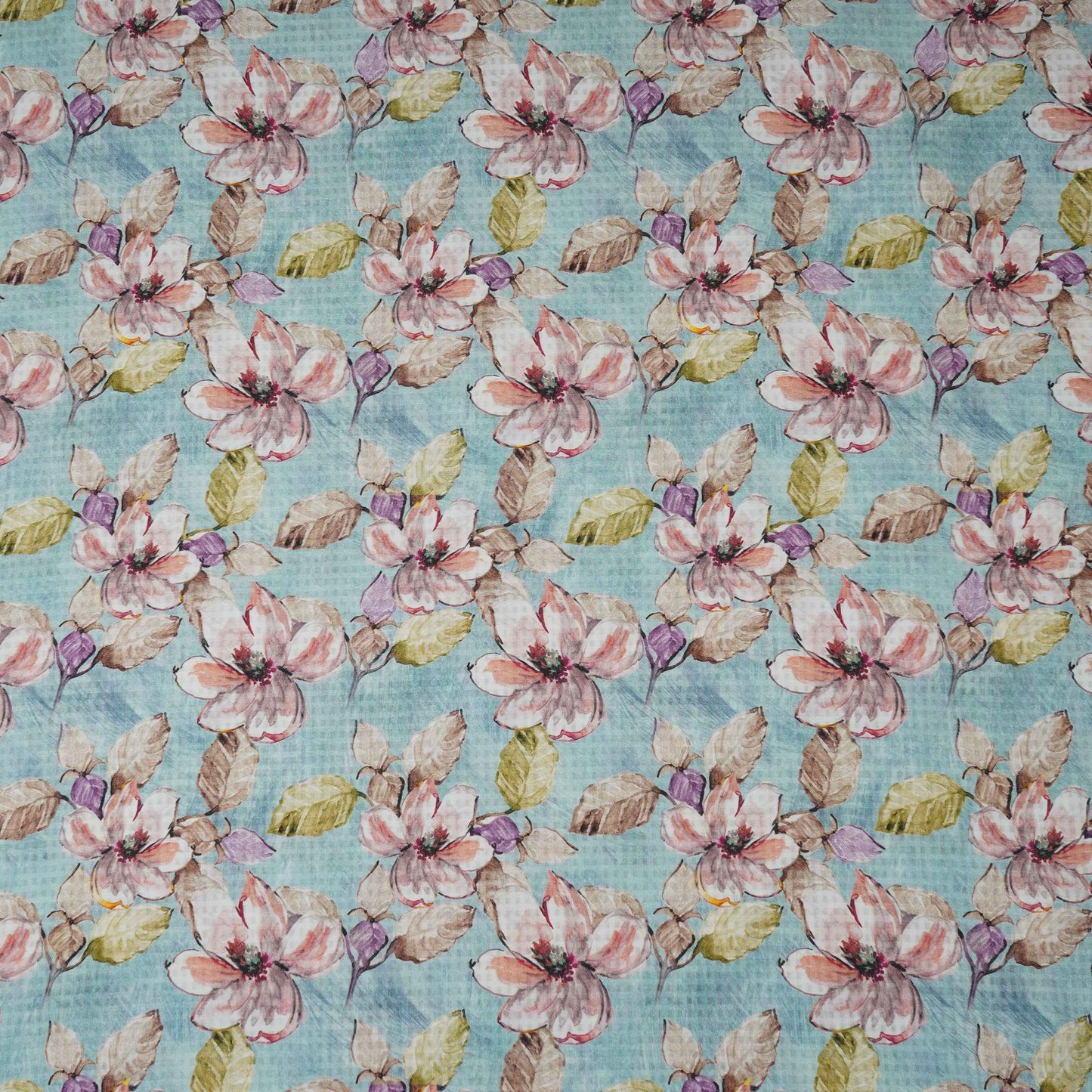 Blue floral print Cotton Check Fabric PI-31905
