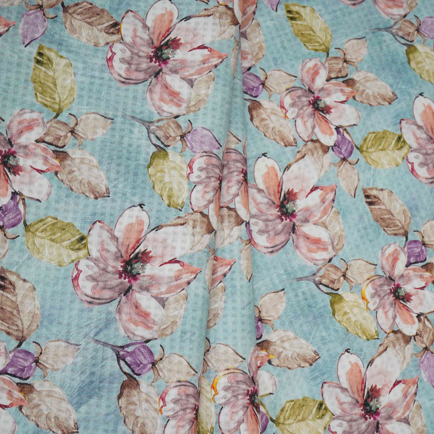 Blue floral print Cotton Check Fabric PI-31905