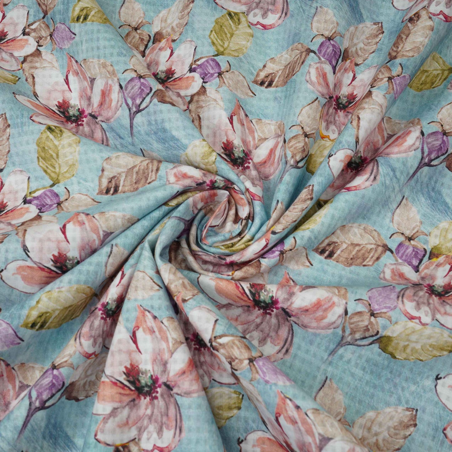 Blue floral print Cotton Check Fabric PI-31905