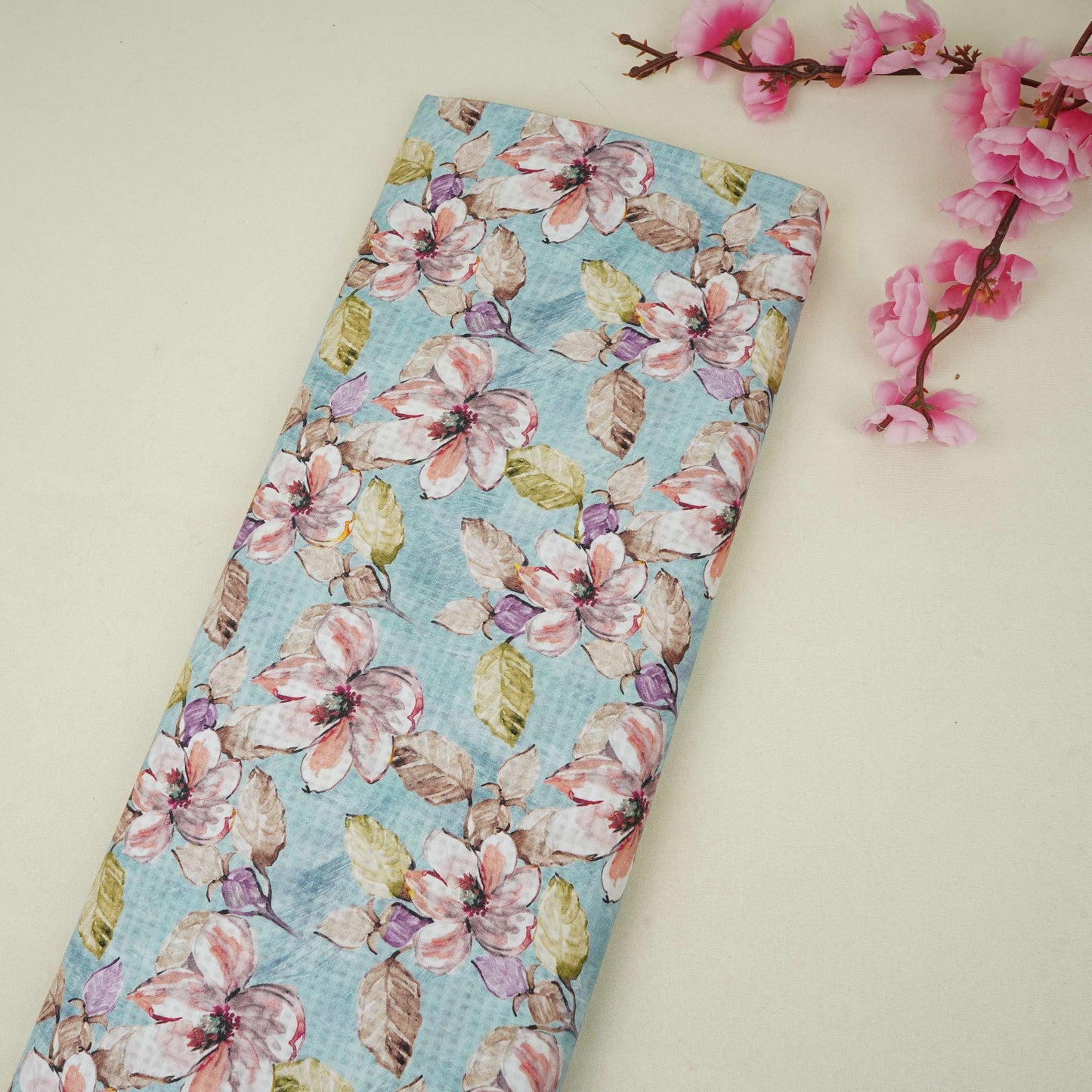 Blue floral print Cotton Check Fabric PI-31905