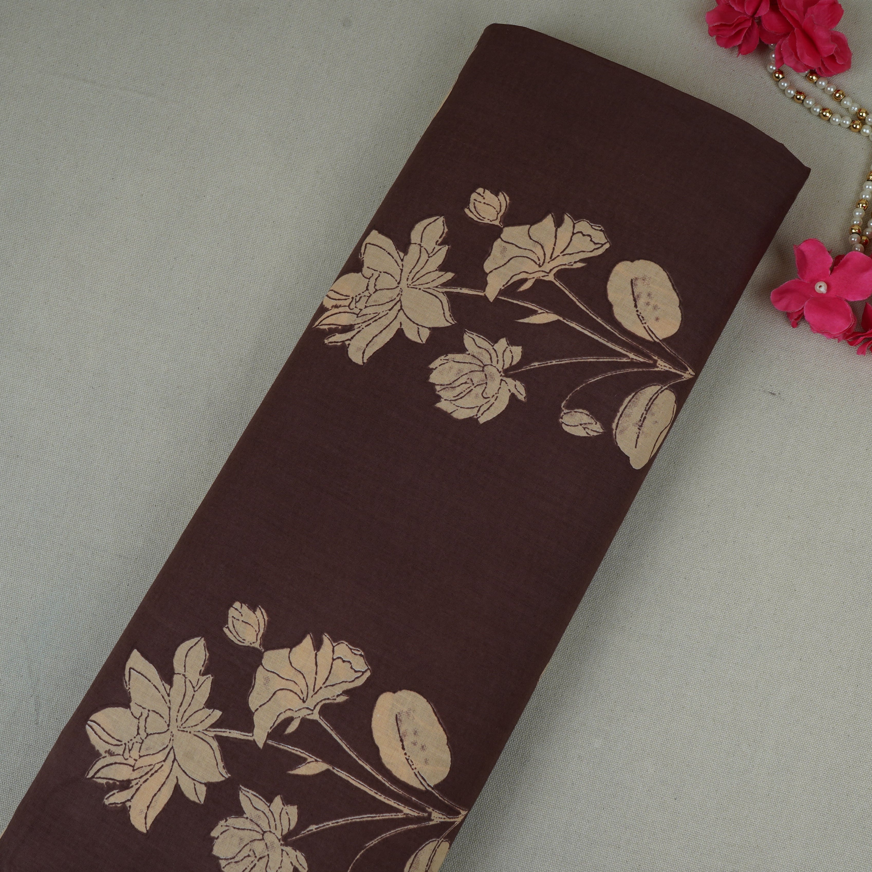 Deep Purple & White Floral Print Cotton Fabric MFR-29859 - TradeUNO