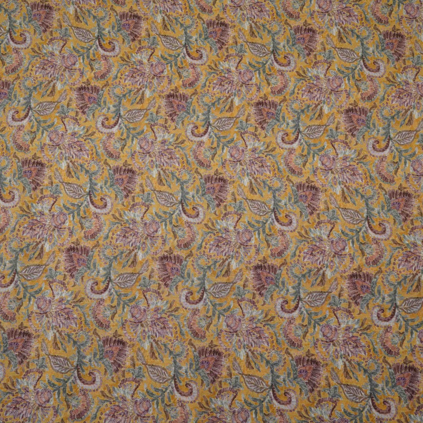 Mustard floral print Cupro Linen Fabric PI-31906