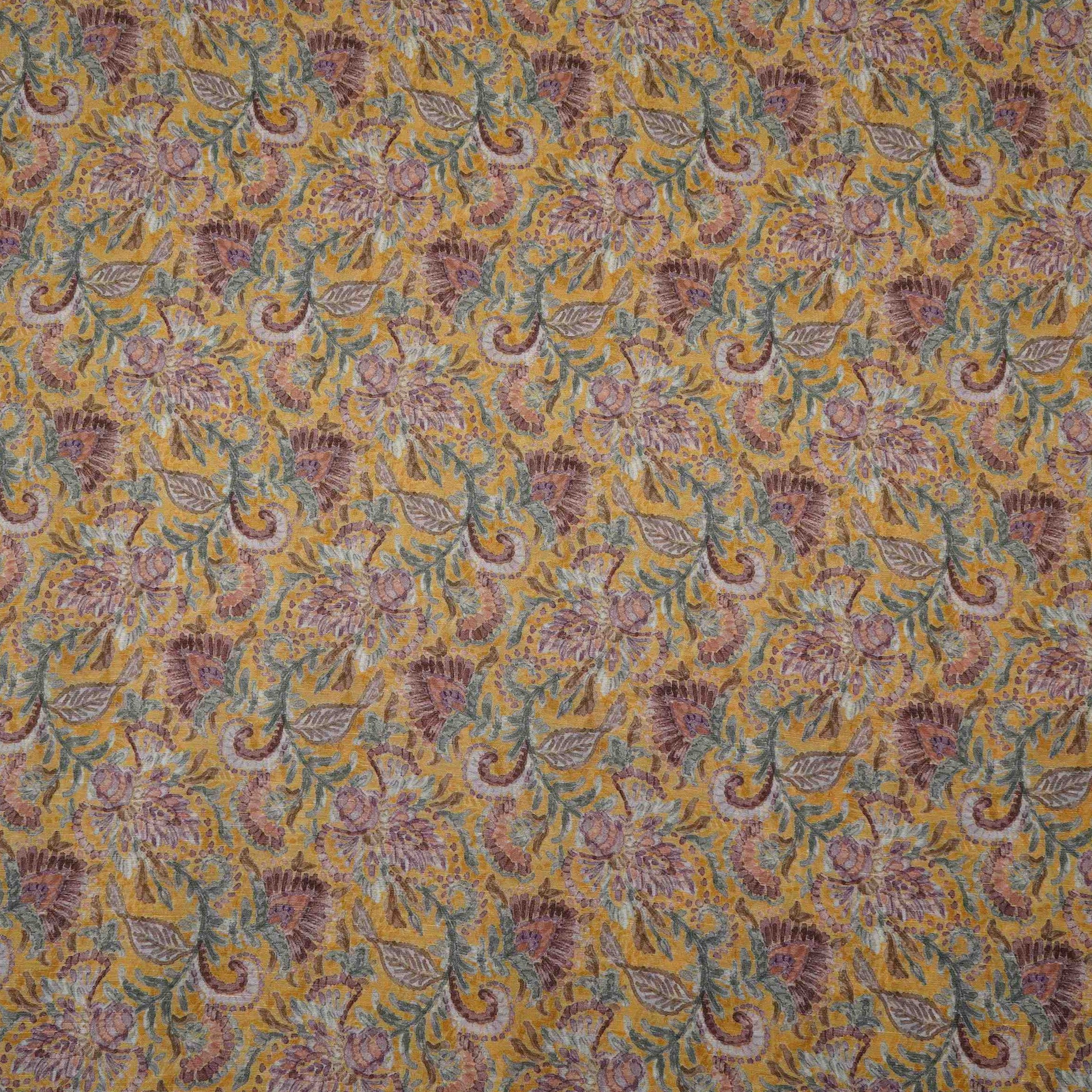 Mustard floral print Cupro Linen Fabric PI-31906 - TradeUNO