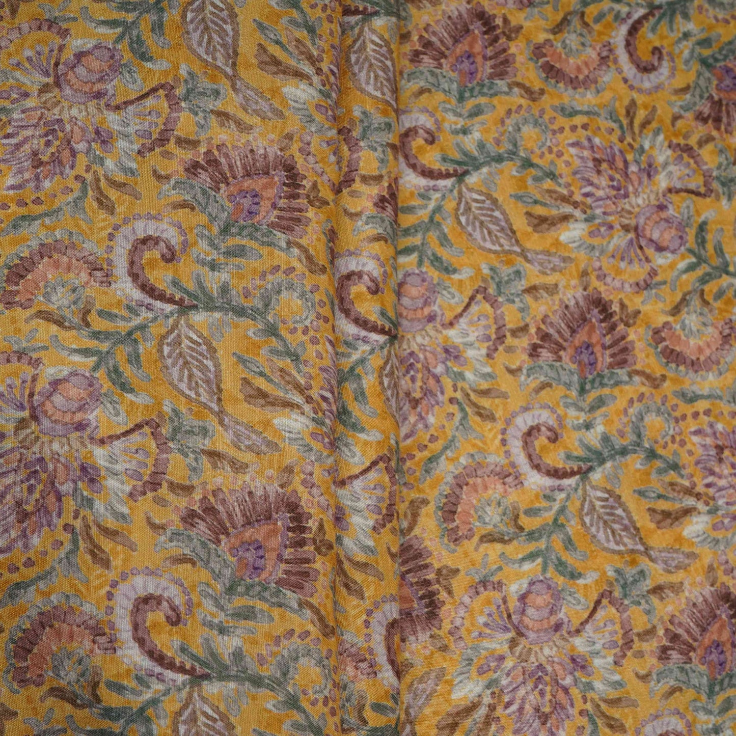 Mustard floral print Cupro Linen Fabric PI-31906