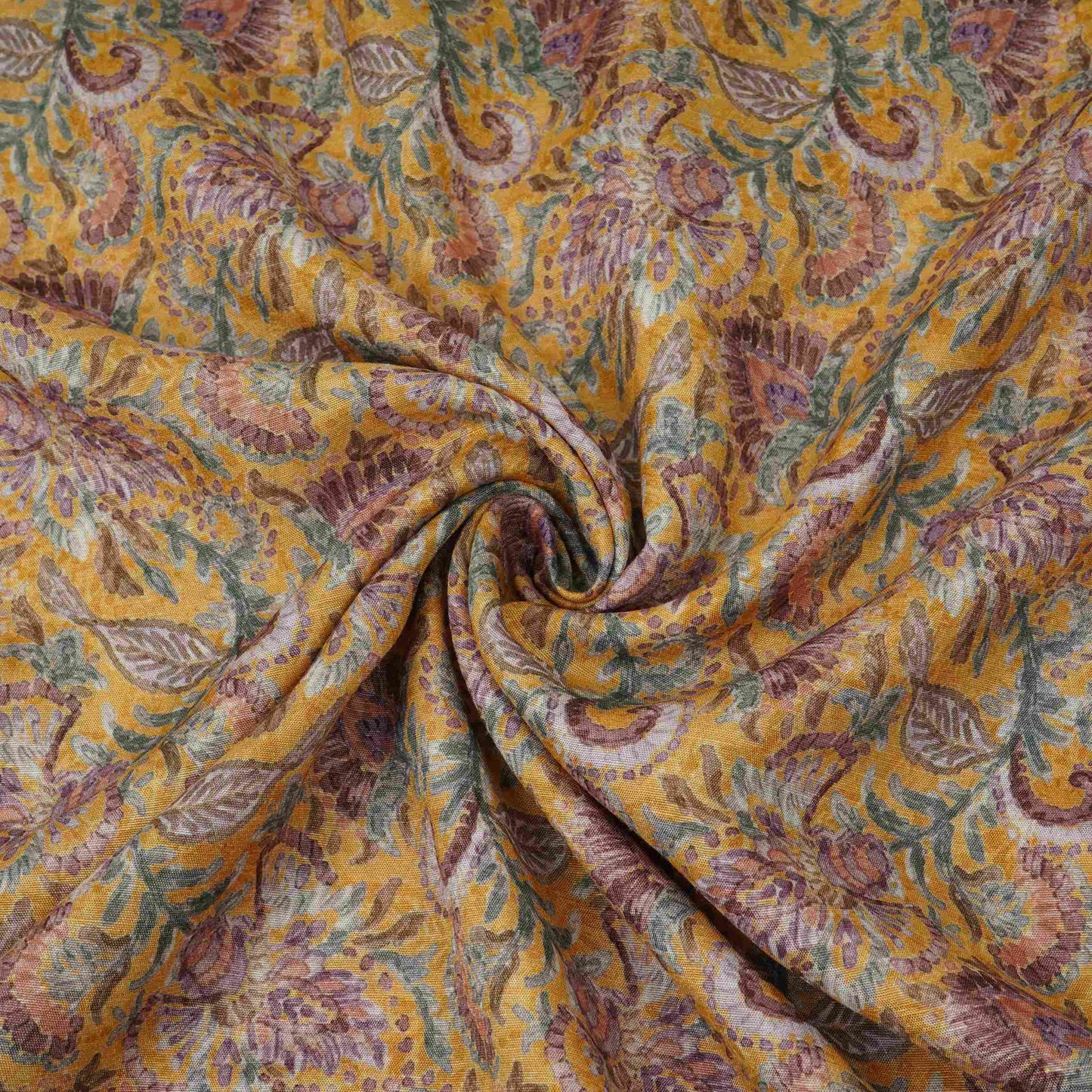Mustard floral print Cupro Linen Fabric PI-31906