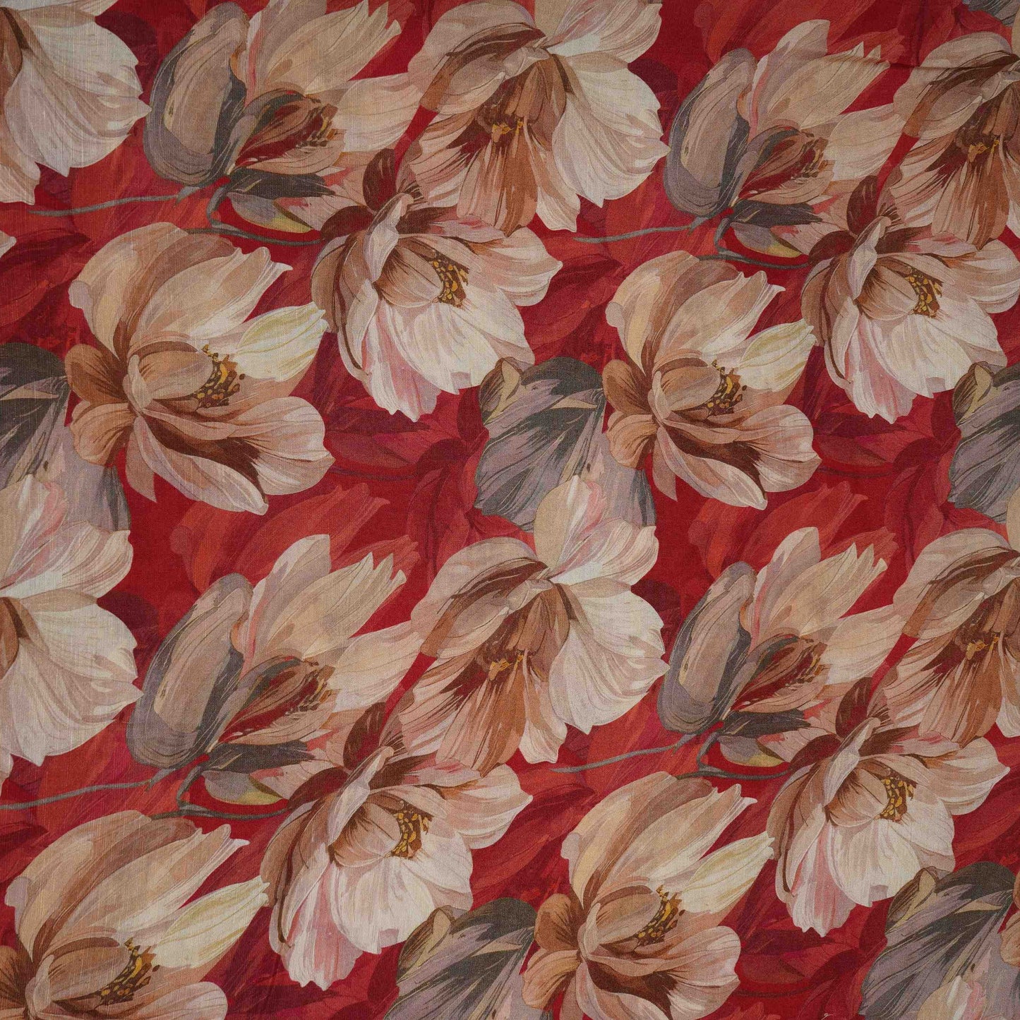 Red floral print Cupro Linen Fabric PI-31908