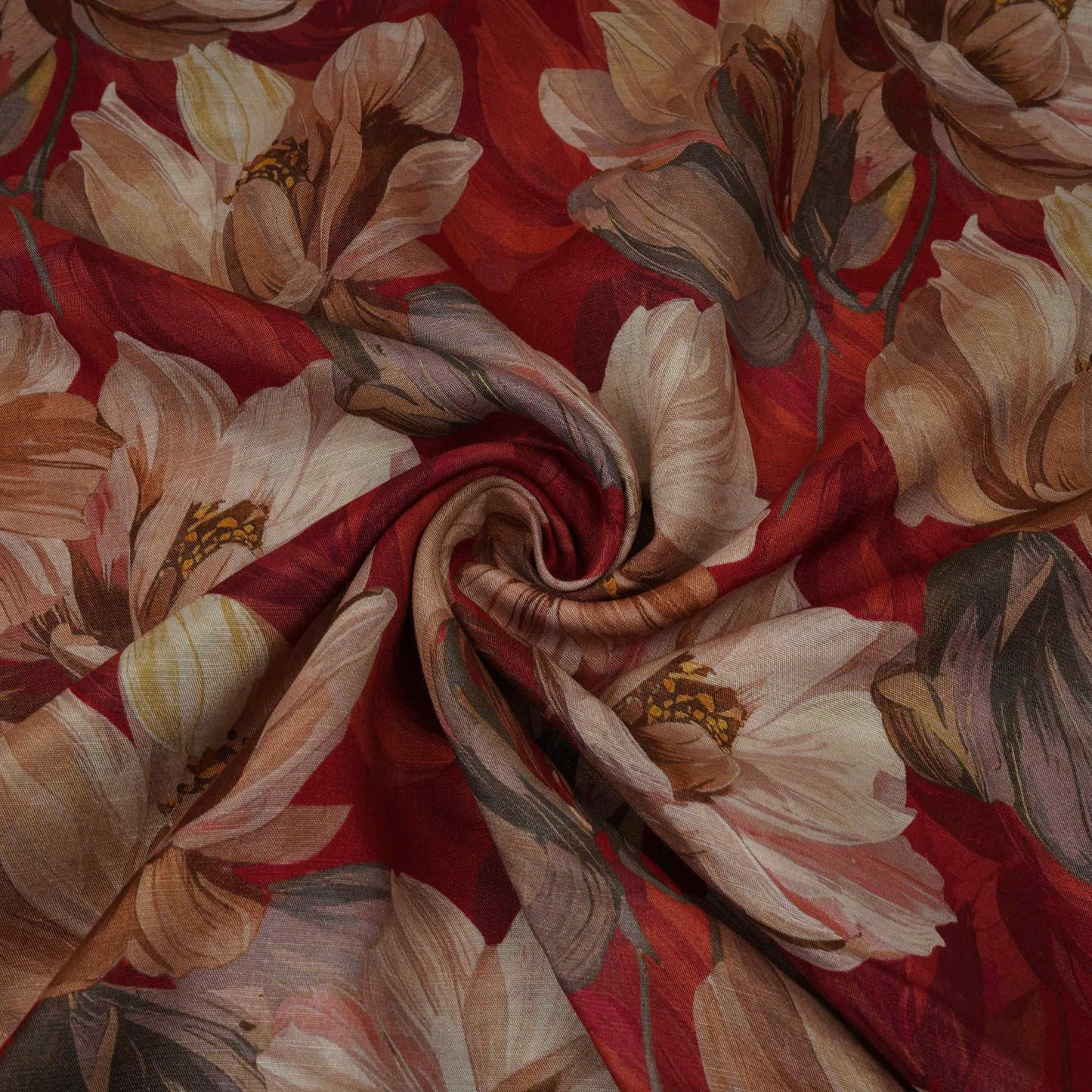 Red floral print Cupro Linen Fabric PI-31908