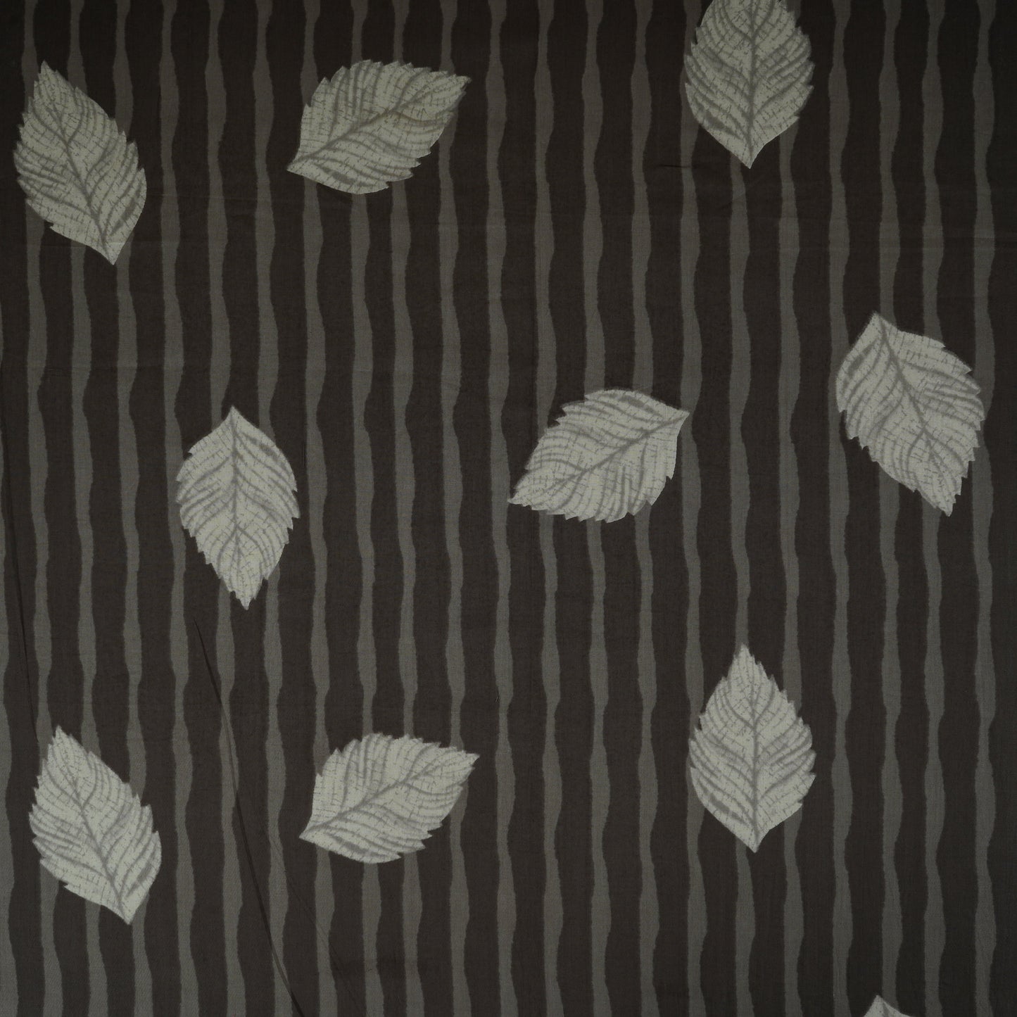 White & Grey Floral Stripes Print Cotton Fabric MFR-29889