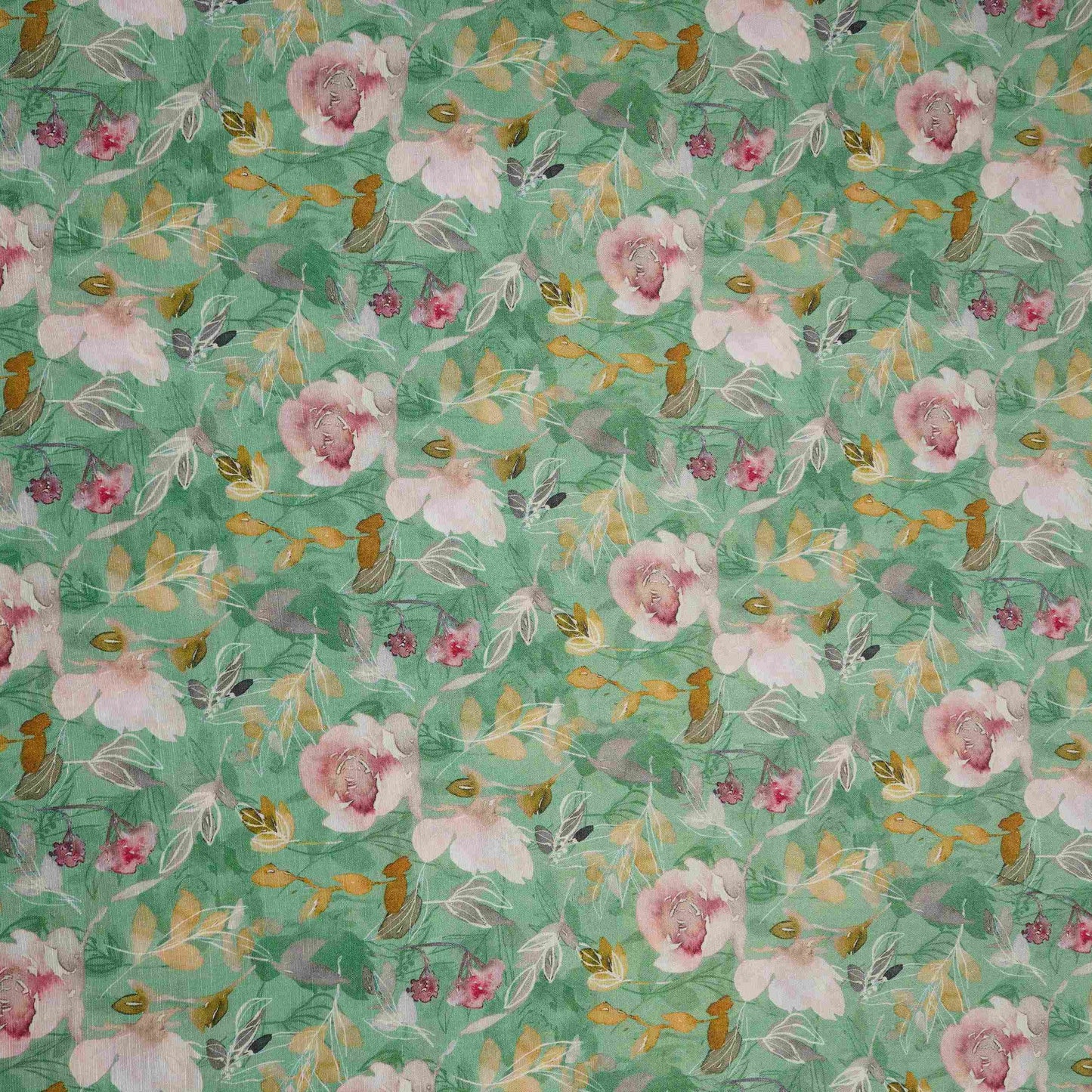 Green floral print Cupro Linen Fabric PI-31904