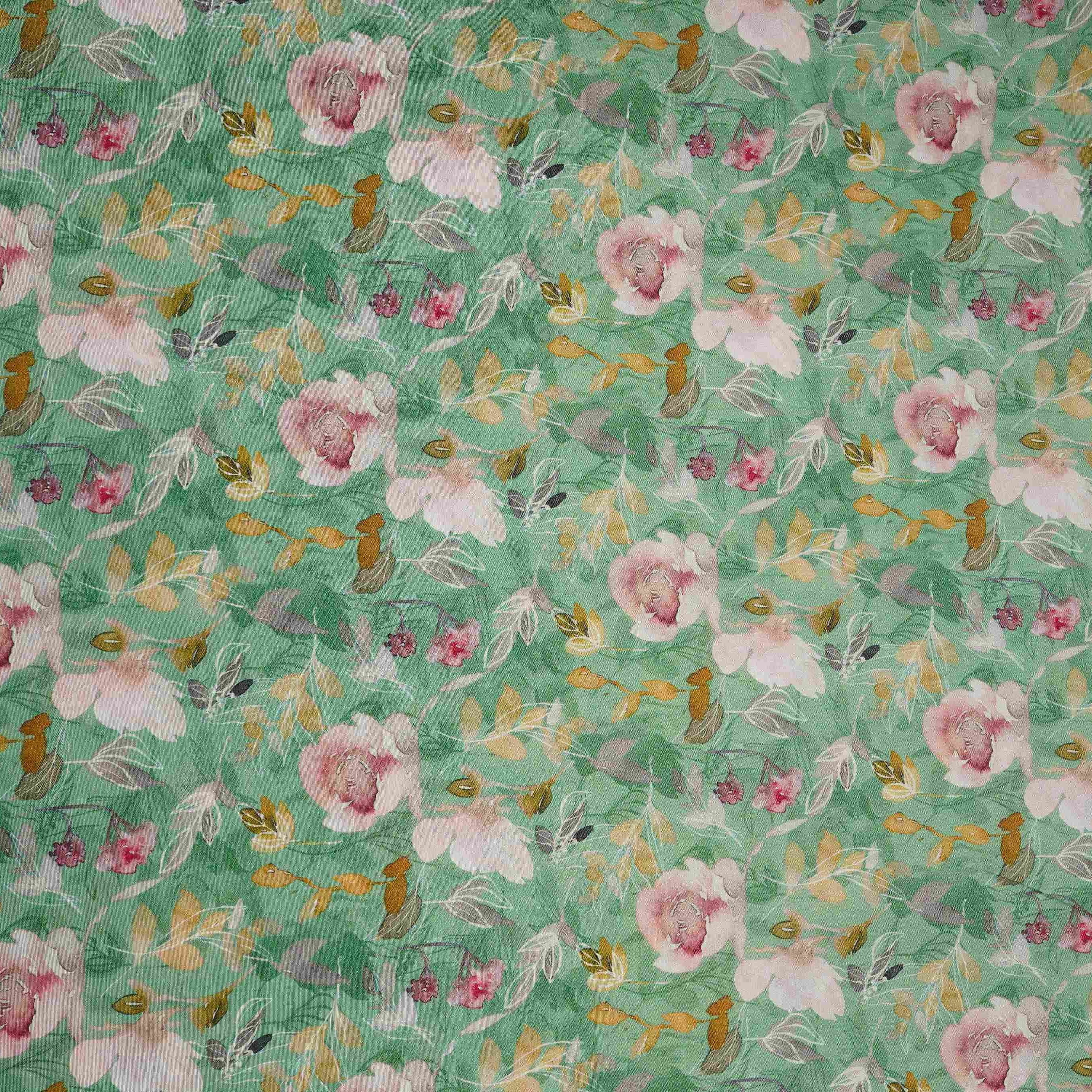 Green floral print Cupro Linen Fabric PI-31904 - TradeUNO