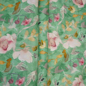 Green floral print Cupro Linen Fabric PI-31904 - TradeUNO