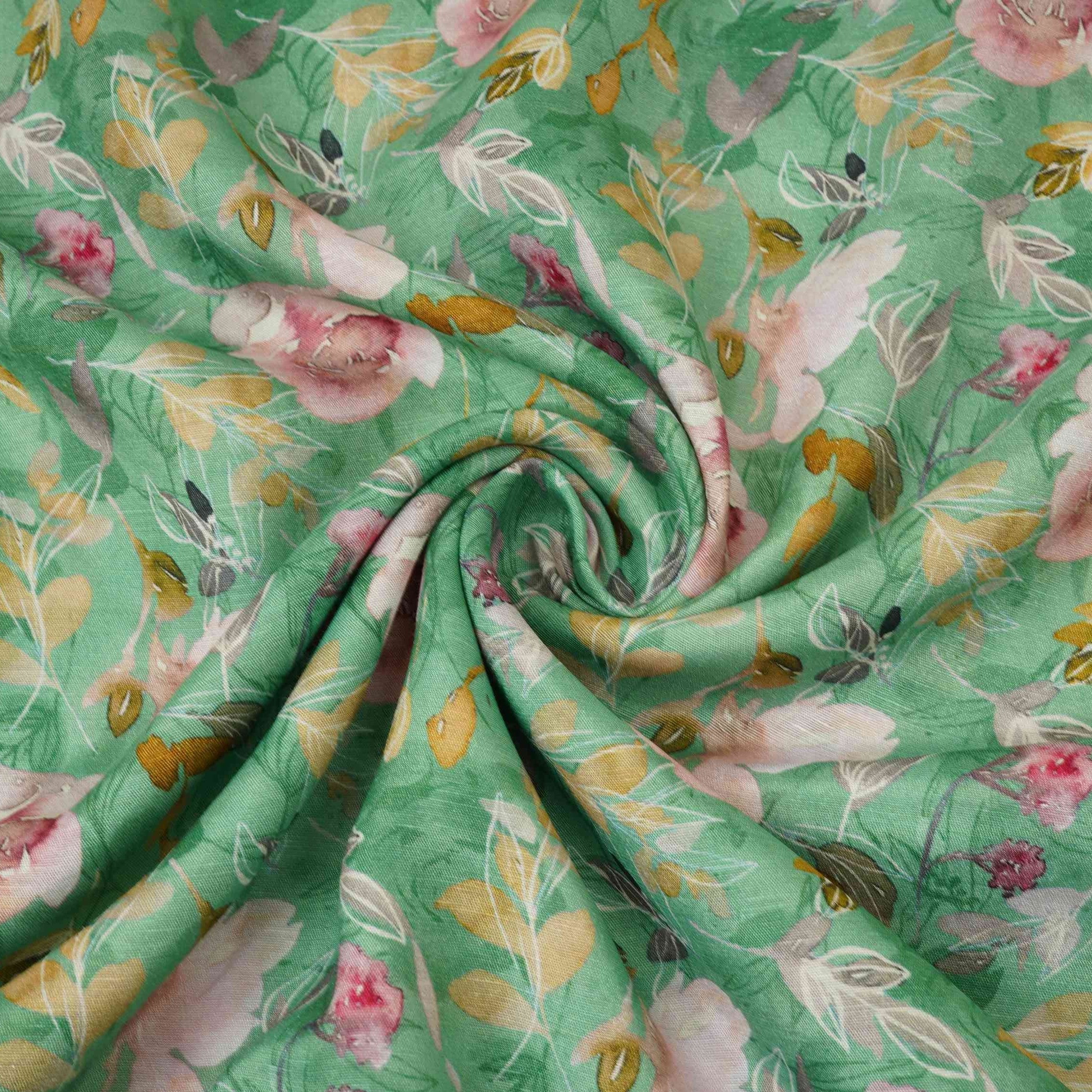 Green floral print Cupro Linen Fabric PI-31904 - TradeUNO
