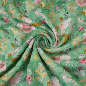 Green floral print Cupro Linen Fabric PI-31904 - TradeUNO