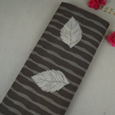 White & Grey Floral Stripes Print Cotton Fabric MFR-29889