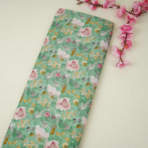 Green floral print Cupro Linen Fabric PI-31904 - TradeUNO