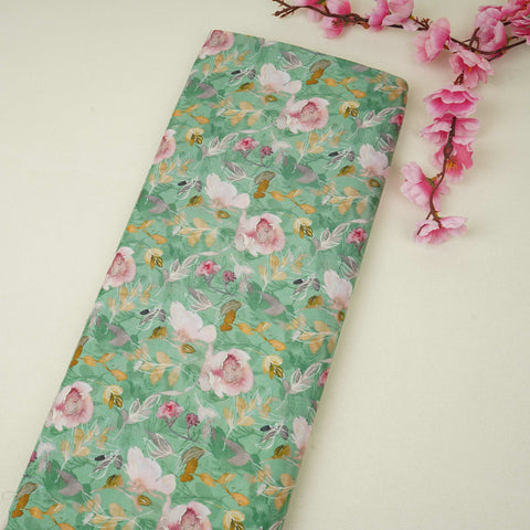 Green floral print Cupro Linen Fabric PI-31904