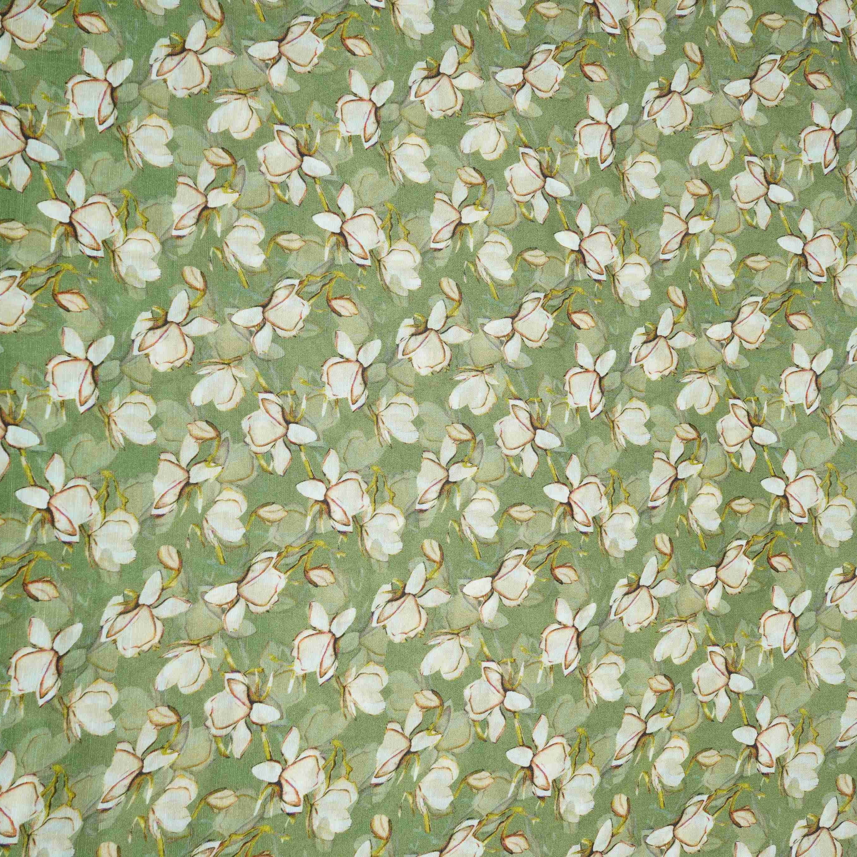 Light Green floral print Cupro Linen Fabric PI-31912 - TradeUNO