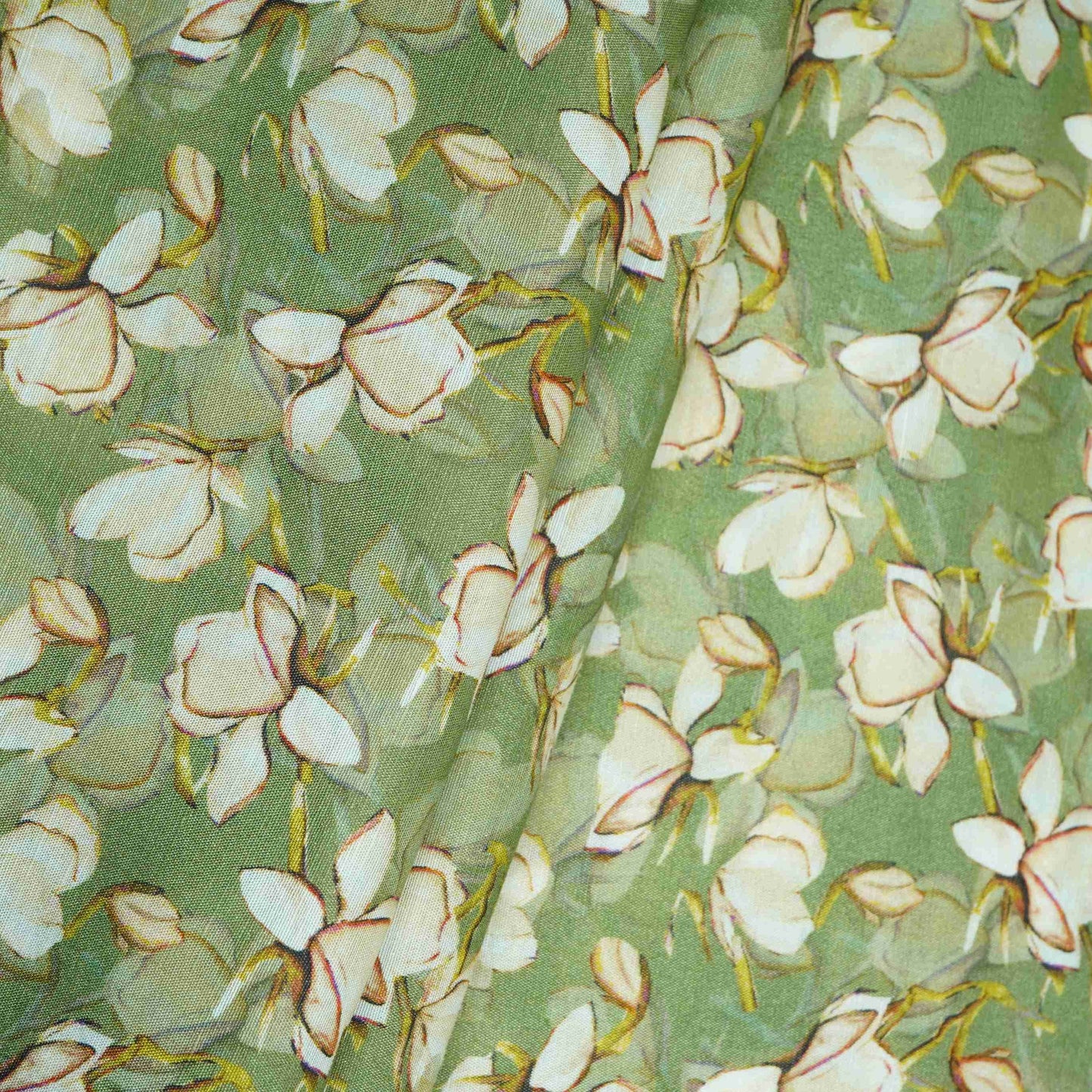 Light Green floral print Cupro Linen Fabric PI-31912