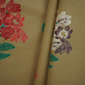 Beige & Green Floral Print Cotton Fabric MFR-29886 - TradeUNO