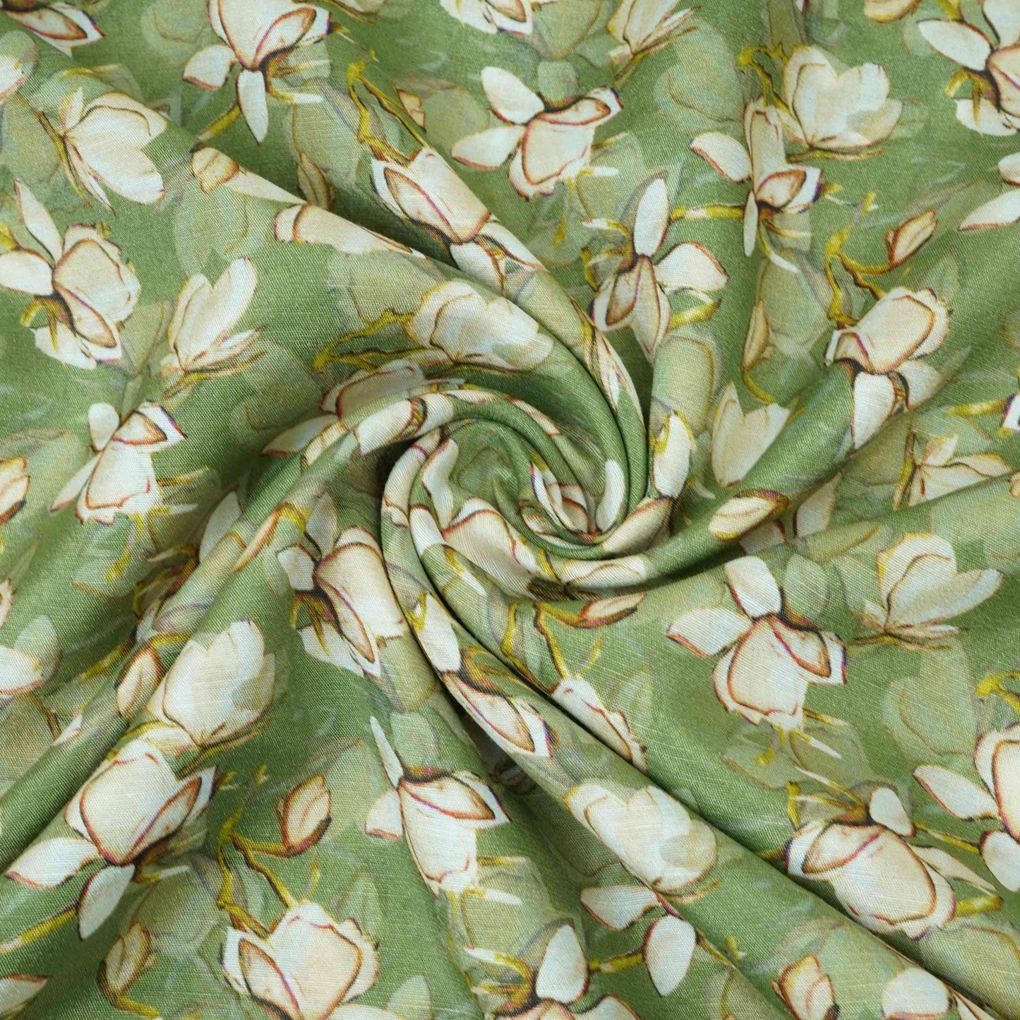 Light Green floral print Cupro Linen Fabric PI-31912