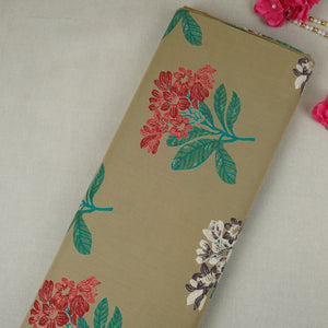 Beige & Green Floral Print Cotton Fabric MFR-29886 - TradeUNO