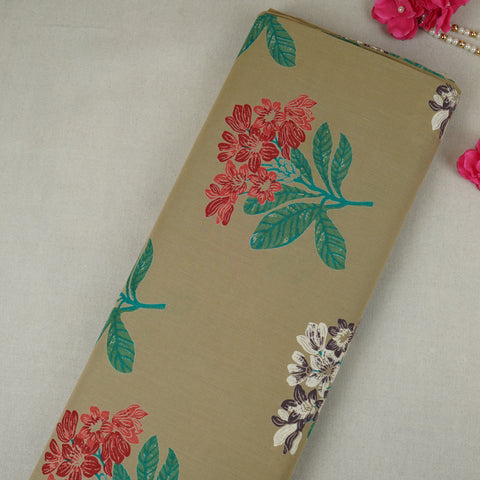Beige & Green Floral Print Cotton Fabric MFR-29886