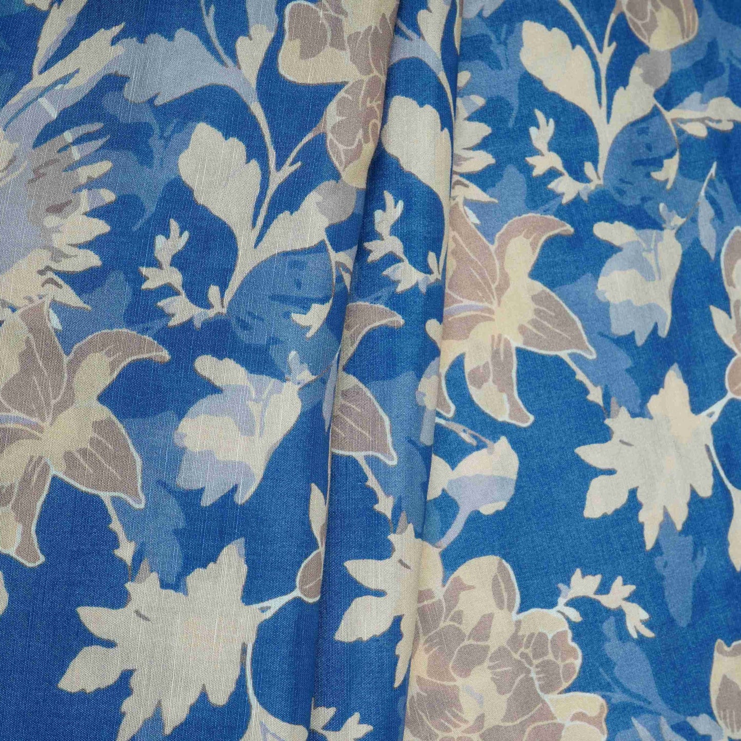 Royal Blue floral print Cupro Linen Fabric PI-31910