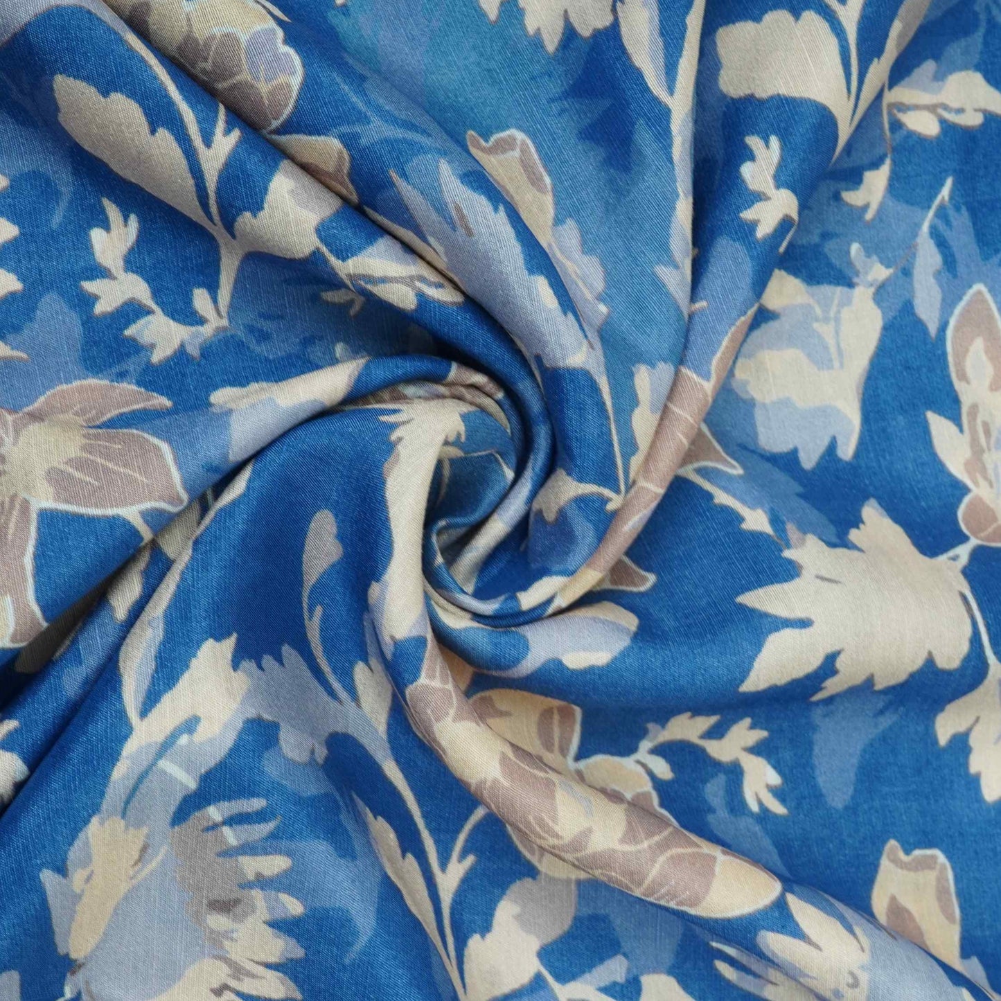 Royal Blue floral print Cupro Linen Fabric PI-31910
