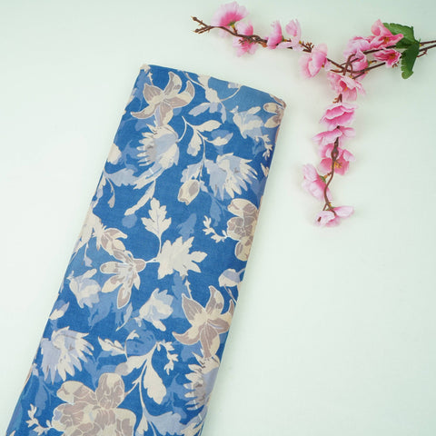 Royal Blue floral print Cupro Linen Fabric PI-31910