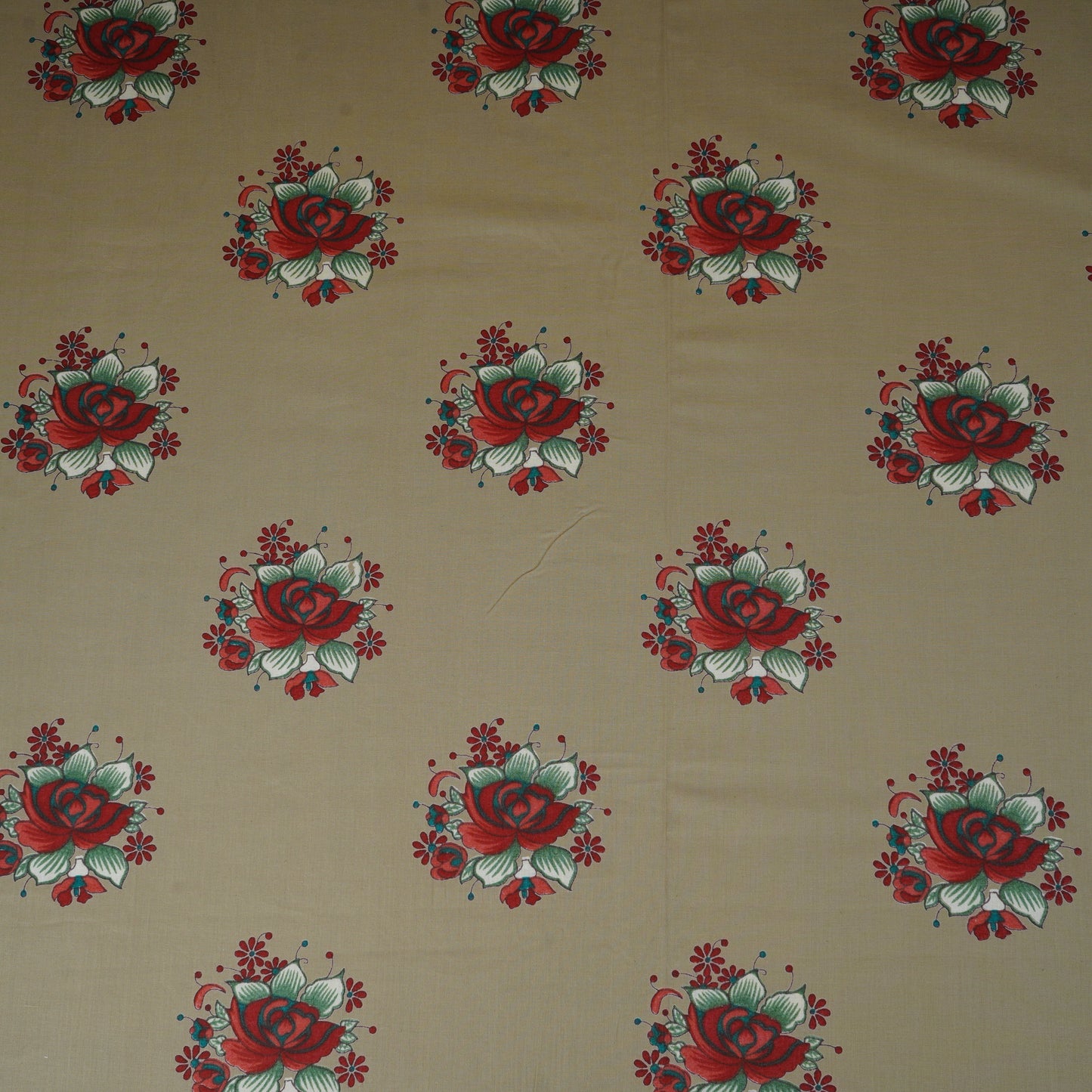 Beige & Red Floral Print Cotton Fabric MFR-29884
