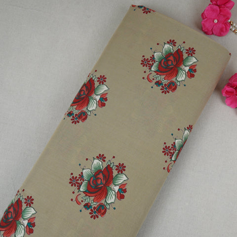 Beige & Red Floral Print Cotton Fabric MFR-29884