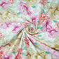 White with Multicolor floral print Cotton Check Fabric PI-31909
