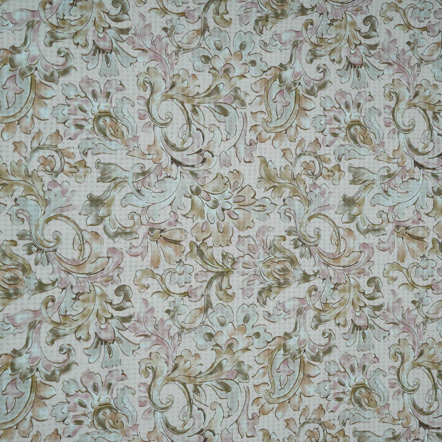 Light Peach floral print Cotton Check Fabric PI-31907