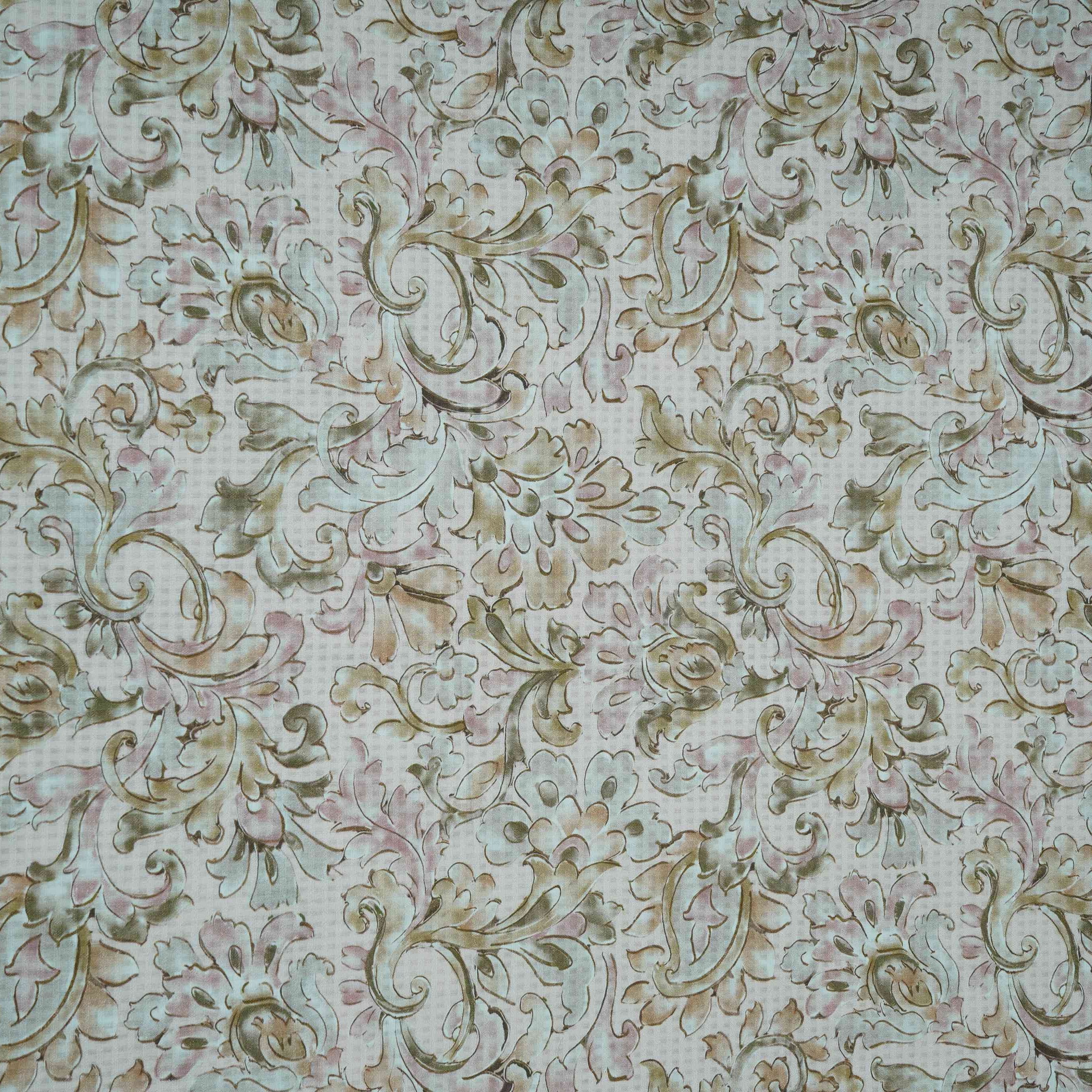 Light Peach floral print Cotton Check Fabric PI-31907 - TradeUNO