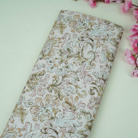 Light Peach floral print Cotton Check Fabric PI-31907