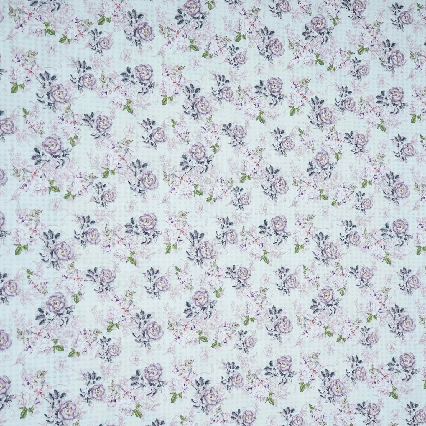 Mint Green floral print Cotton Check Fabric PI-31903