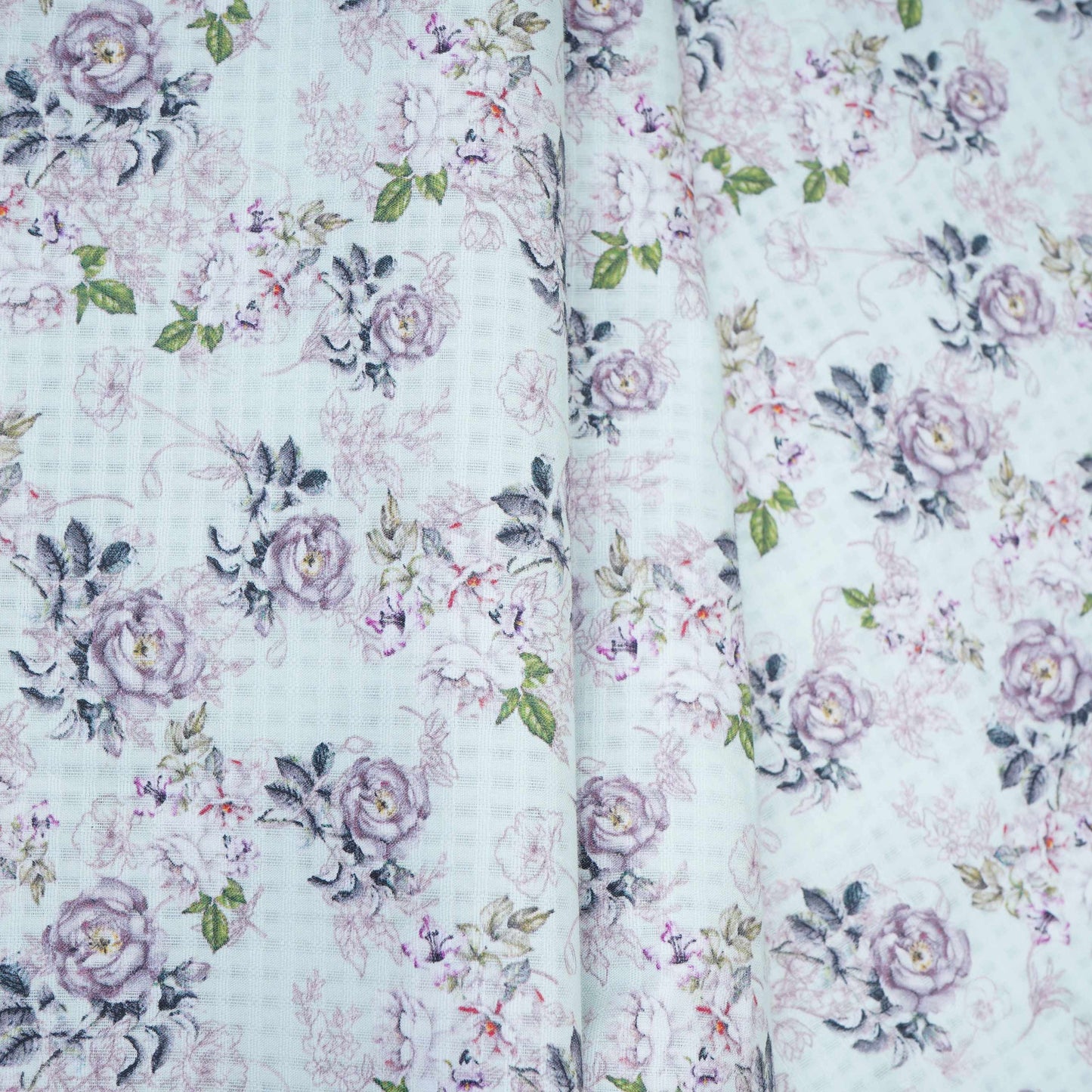 Mint Green floral print Cotton Check Fabric PI-31903