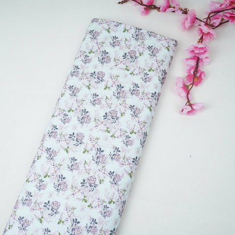 Mint Green floral print Cotton Check Fabric PI-31903