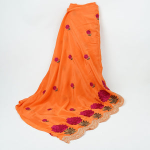 Orange Border embroidery Crepe Fabric VFS-31653 - TradeUNO