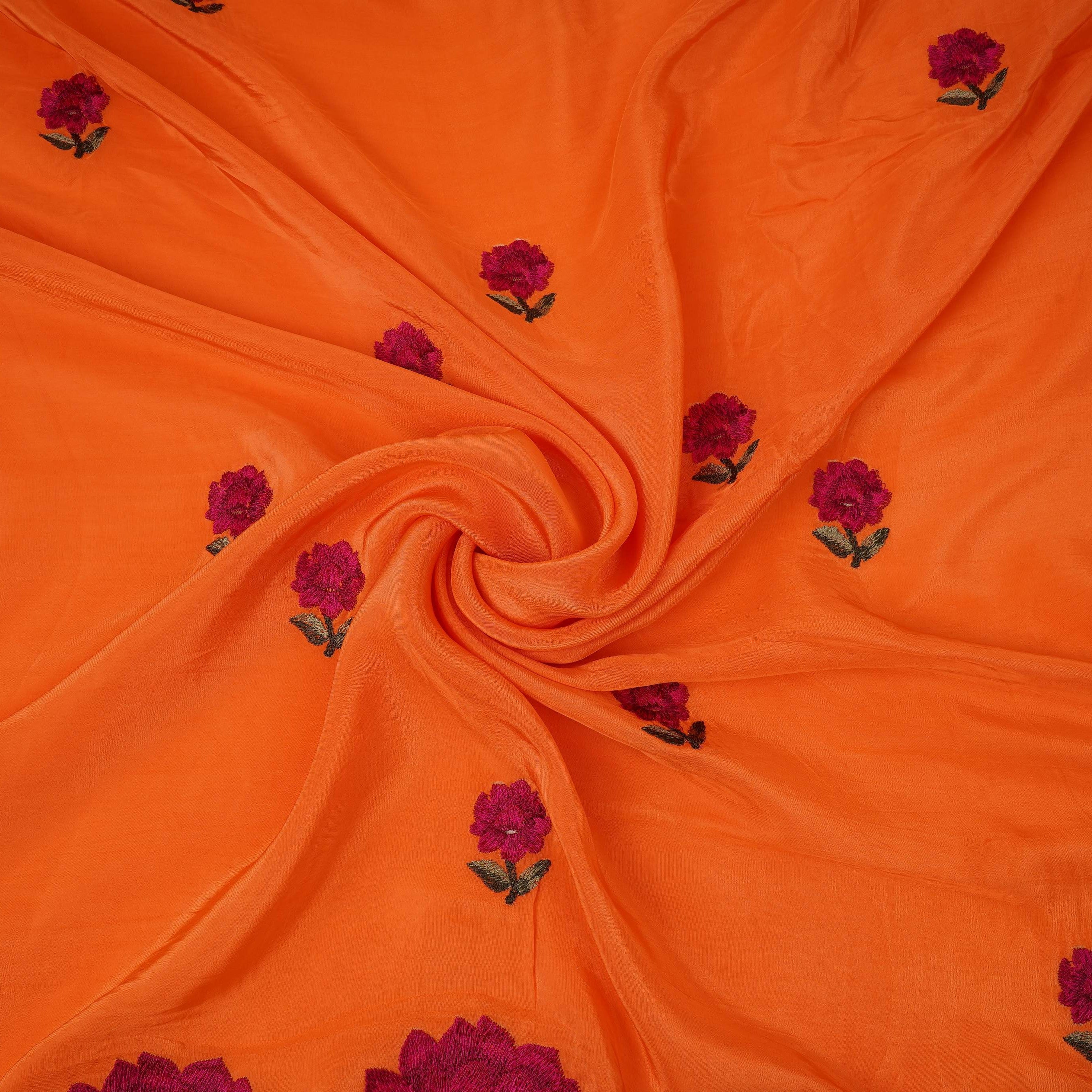 Orange Border embroidery Crepe Fabric VFS-31653 - TradeUNO