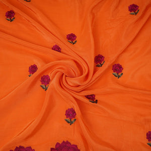Orange Border embroidery Crepe Fabric VFS-31653 - TradeUNO