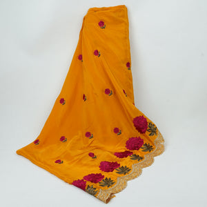 Mustard Border embroidery Crepe Fabric VFS-31655 - TradeUNO