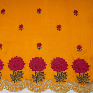 Mustard Border embroidery Crepe Fabric VFS-31655 - TradeUNO