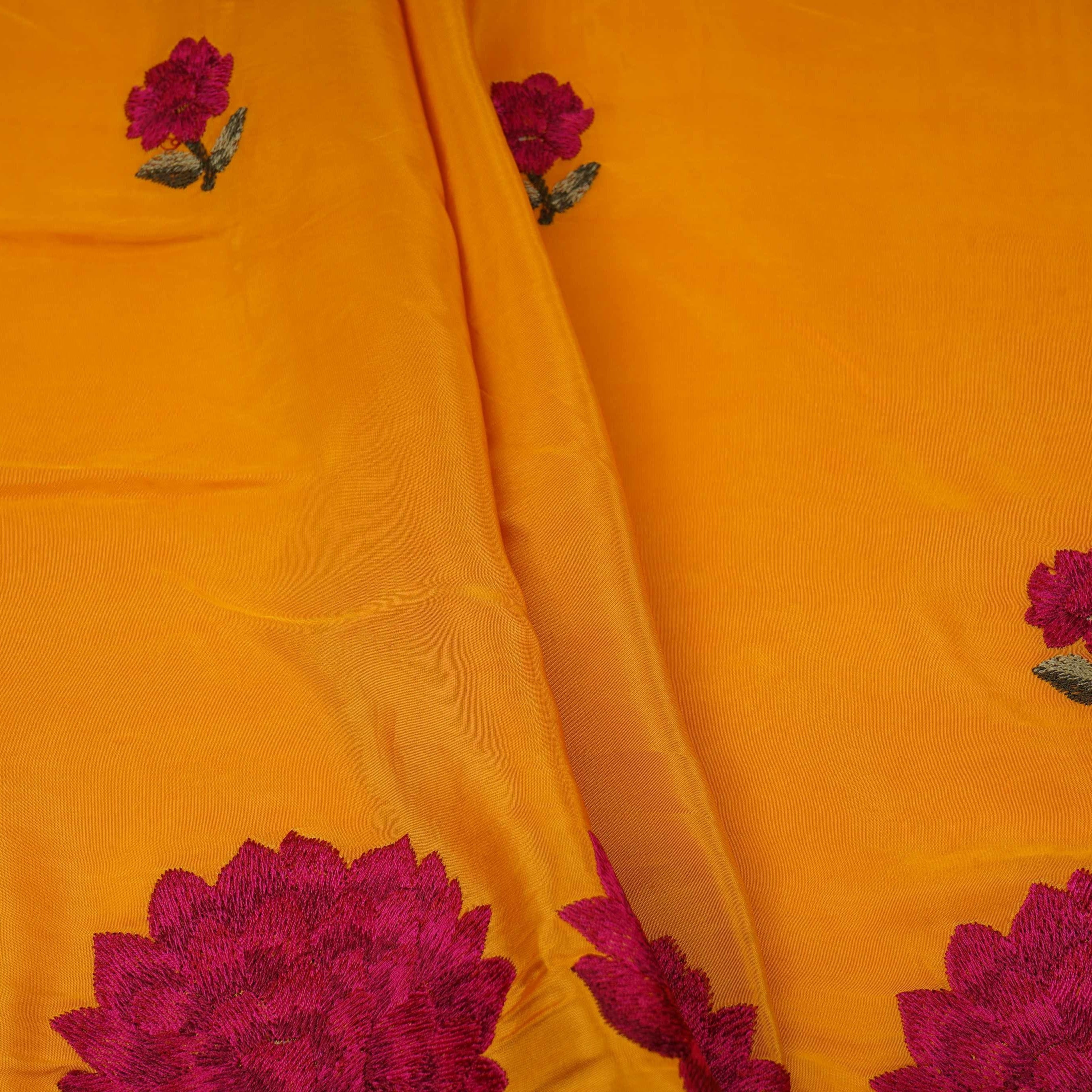 Mustard Border embroidery Crepe Fabric VFS-31655 - TradeUNO