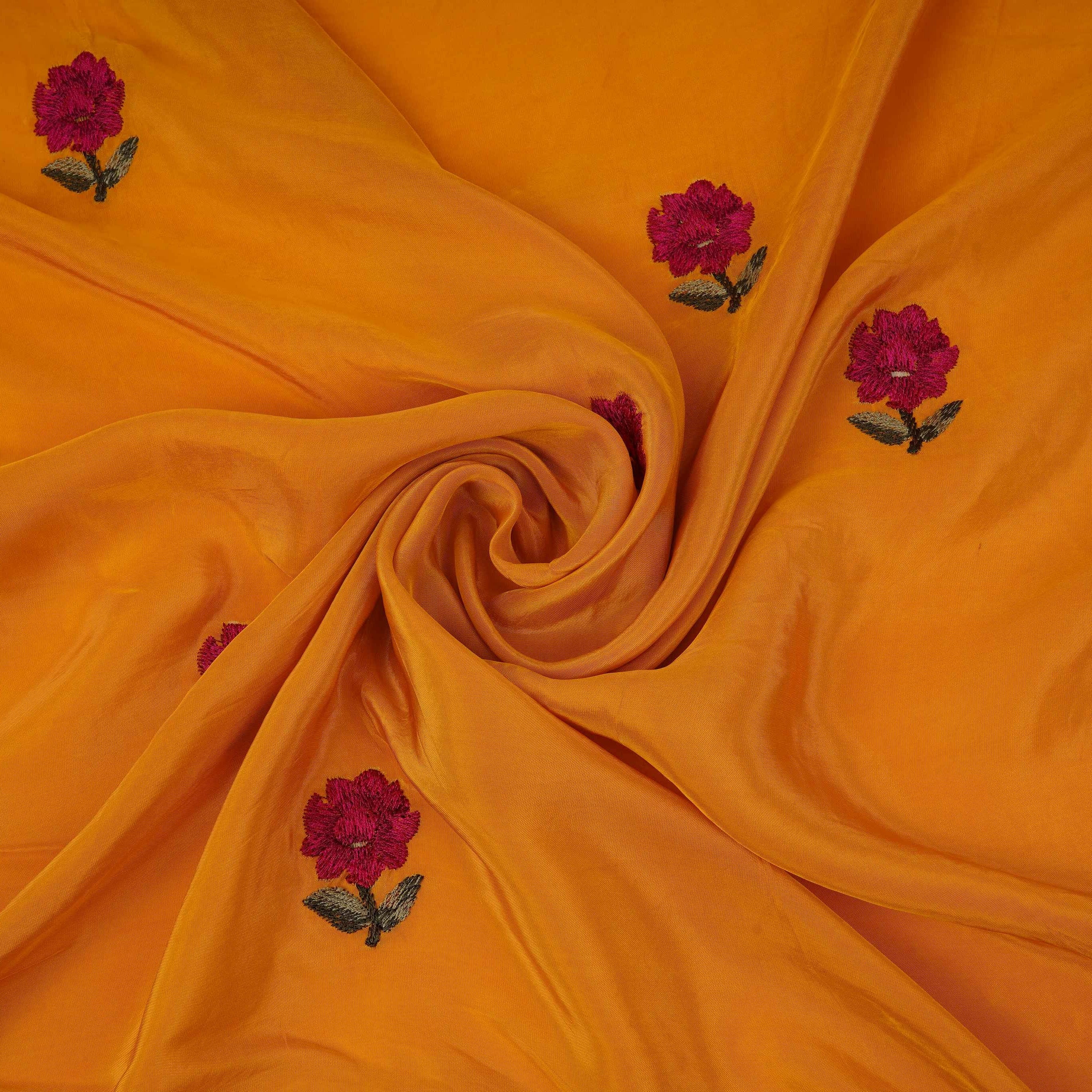 Mustard Border embroidery Crepe Fabric VFS-31655 - TradeUNO