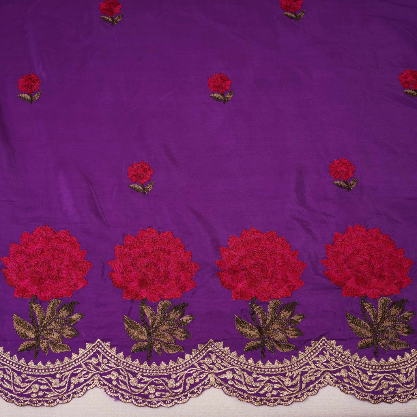 Purple Border embroidery Crepe Fabric VFS-31654
