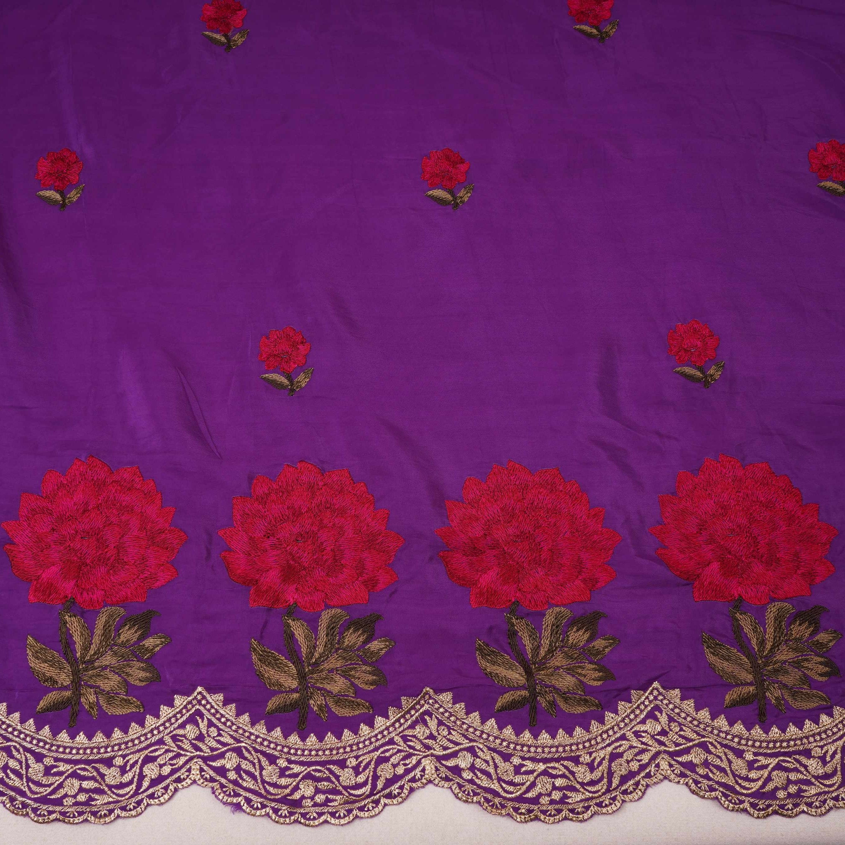 Purple Border embroidery Crepe Fabric VFS-31654 - TradeUNO